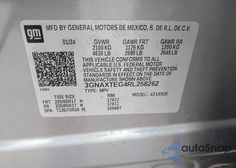 2024 Chevrolet Equinox Awd 2Fl from USA, damaged, VIN 3GNAXTEG4RL258262